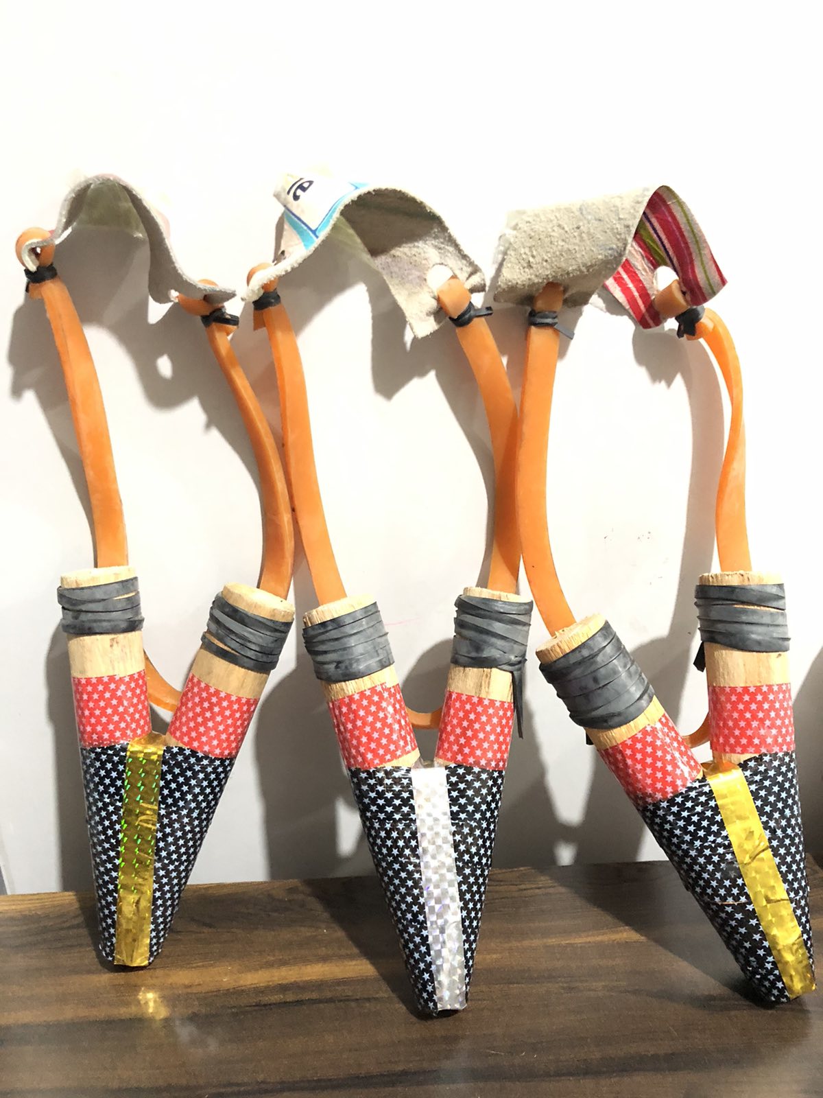FR-KG 2 Pieces of Wooden Slingshot Catapult Handmade, Solid Wood, Natural Wood Color, with Yellow Rubber, Pocket Shooter Series - Pro Shooter Gulel Gulaiti Gulaita Sling Shot