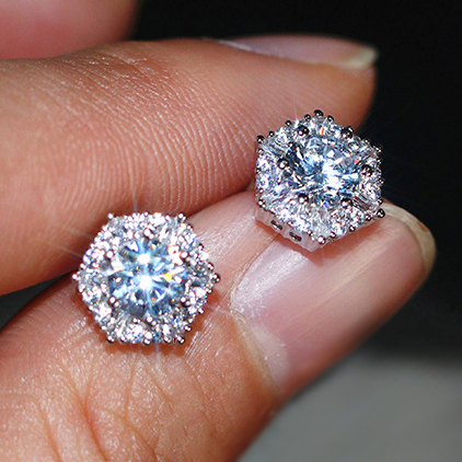 【Happy LifeStore】Luxury Female Crystal White Zircon Silver Color Hexagon Earrings For Wo Double Earrings