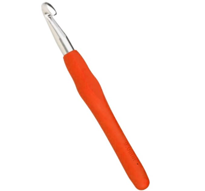 Crochet Hook Knitting Needle 1 Piece Size 9 MM Color Orange Rubber Handle Strong Metal Body
