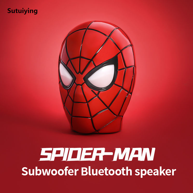Sutuiying Disney Marvel Wireless Bluetooth Speakers 3D Spiderman Head Bluetooth LED Light Speakerdual Speakers Heavy Bass,Tf, Fm Radio
