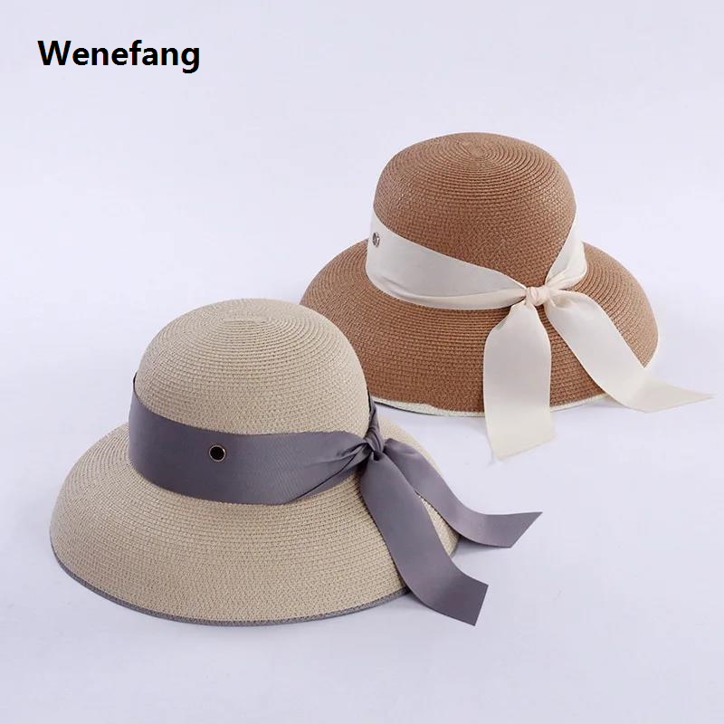 Wenefang Women Cap Beach Hat Hepburn style Bucket Hat summer retro design travel sunscreen straw hat sunshade fisherman hat sun helmet