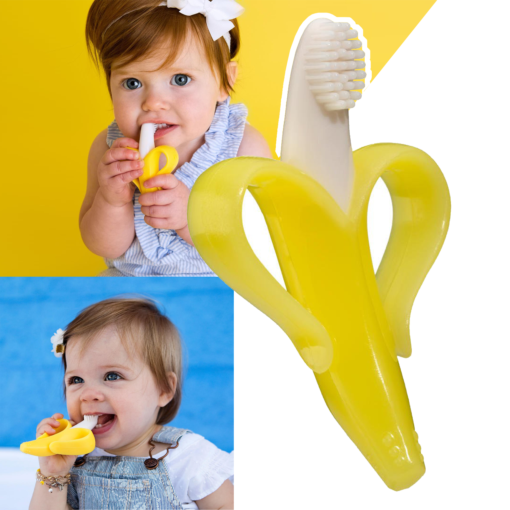 Mumlove Baby Banana Yellow Infant Toothbrush - Easy to Hold, Train Infants for Oral Hygiene & Teething