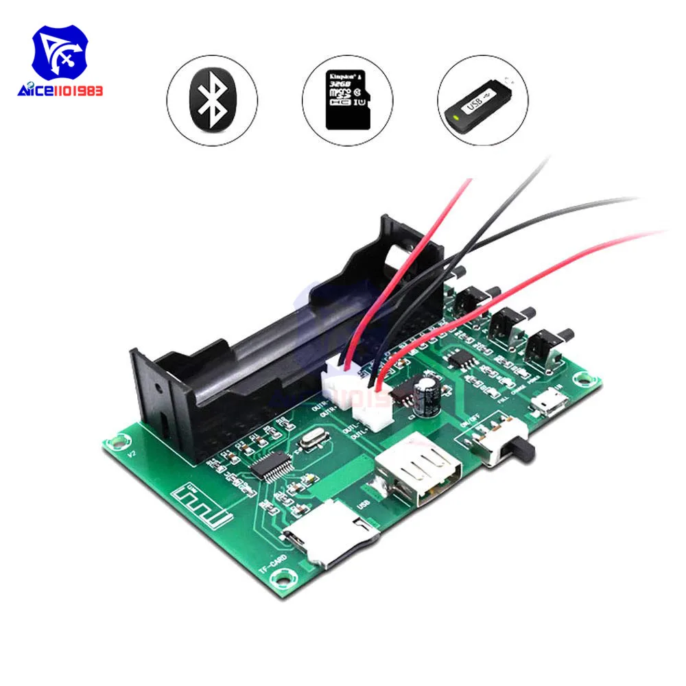 diymore PAM8403 5W+5W Dual Channel Wireless Digital Bluetooth Receiver Audio Stereo Amplifier Module 18650 Charging Board DC 5V