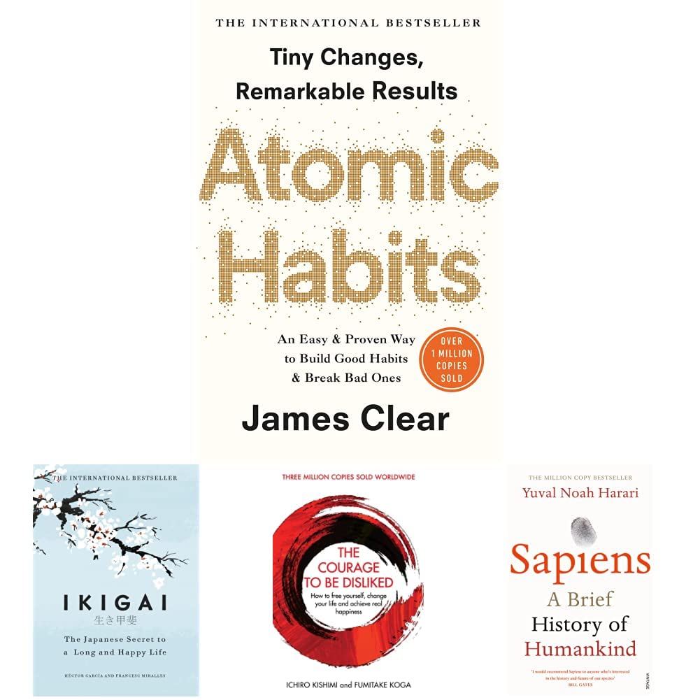 Atomic Habits + IKIGAI + The Courage To Be Disliked + Sapiens