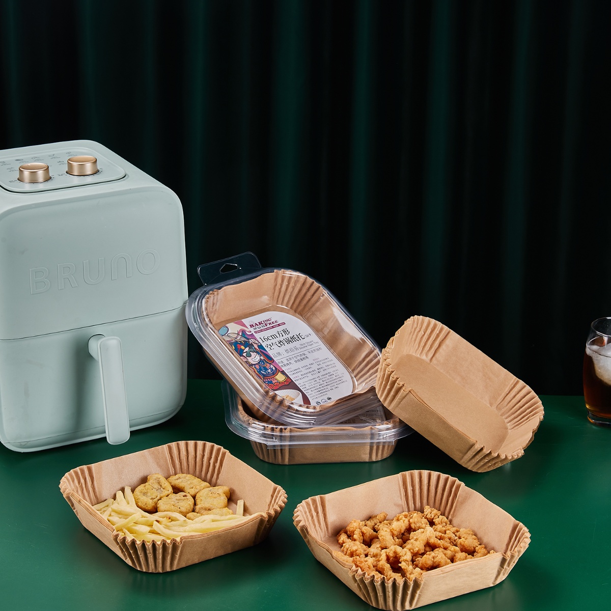 BBK 160mm * 160mm * 45 mm Height Air Fryer Liners 50 PCS Air Fryer Disposable Square Paper Liners 8 inch,Round Nature Parchment Non-Stick Air Fryer Liners Oil-proof,Water-proof,Food Grade Large Baking Paper for Baking Roasting Microwave