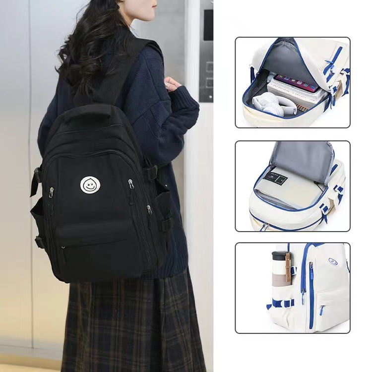 Louis Well 2024 Simple student bag solid color schoolbag youth large capacity travel backpack High quality canvas schoolbag fashion bag