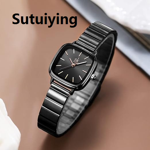 Sutuiying Current high quality New Square Stainless Steel Analog Watch For Women Silver-gold-With Smart Box