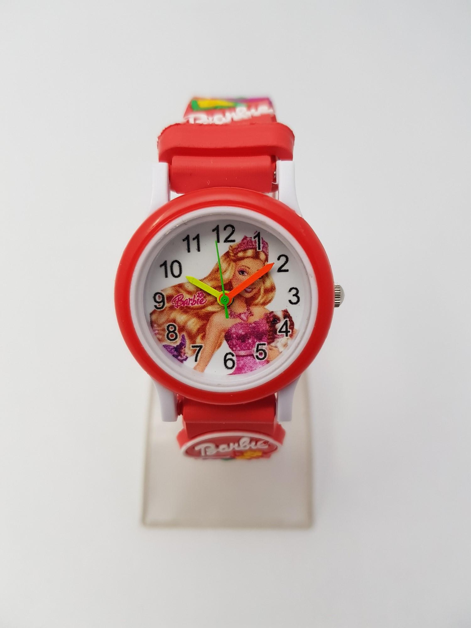 Barbie Rubber Strap Analog Watch With Coloring Book For Kids- Red