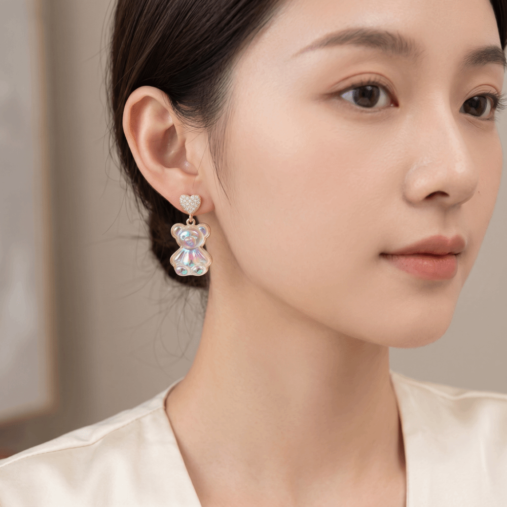 Romantic Sweet Little Bear Earrings Light Heart Shaped Stud Earrings Elegant Cute Earrings Gift