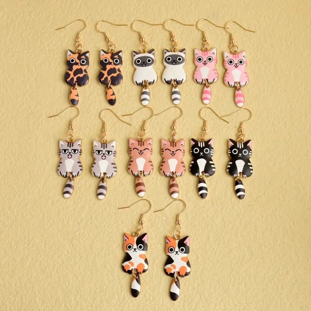 1 pairs Interesting Cat Design Cartoon Earrings Alloy Material Two-piece Removable Alloy Suitable Enamel Earrings Woman's