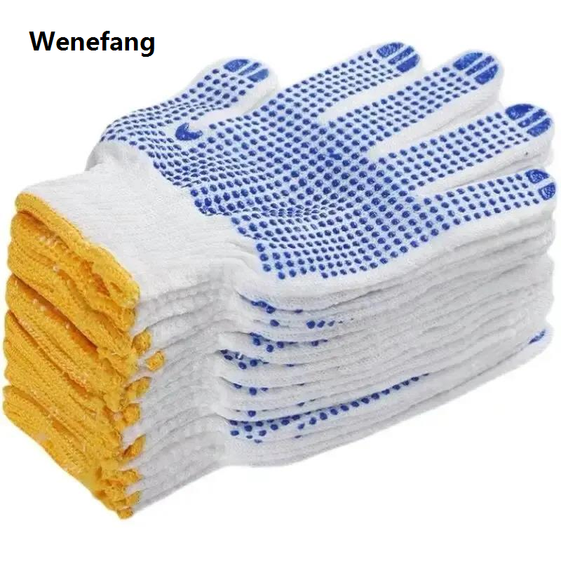 Wenefang 12 Pairs Work Gloves With Anti Slip Grip, PVC Dots Safety Cotton Protection ,For Painter, Mechanic Industrial Construction