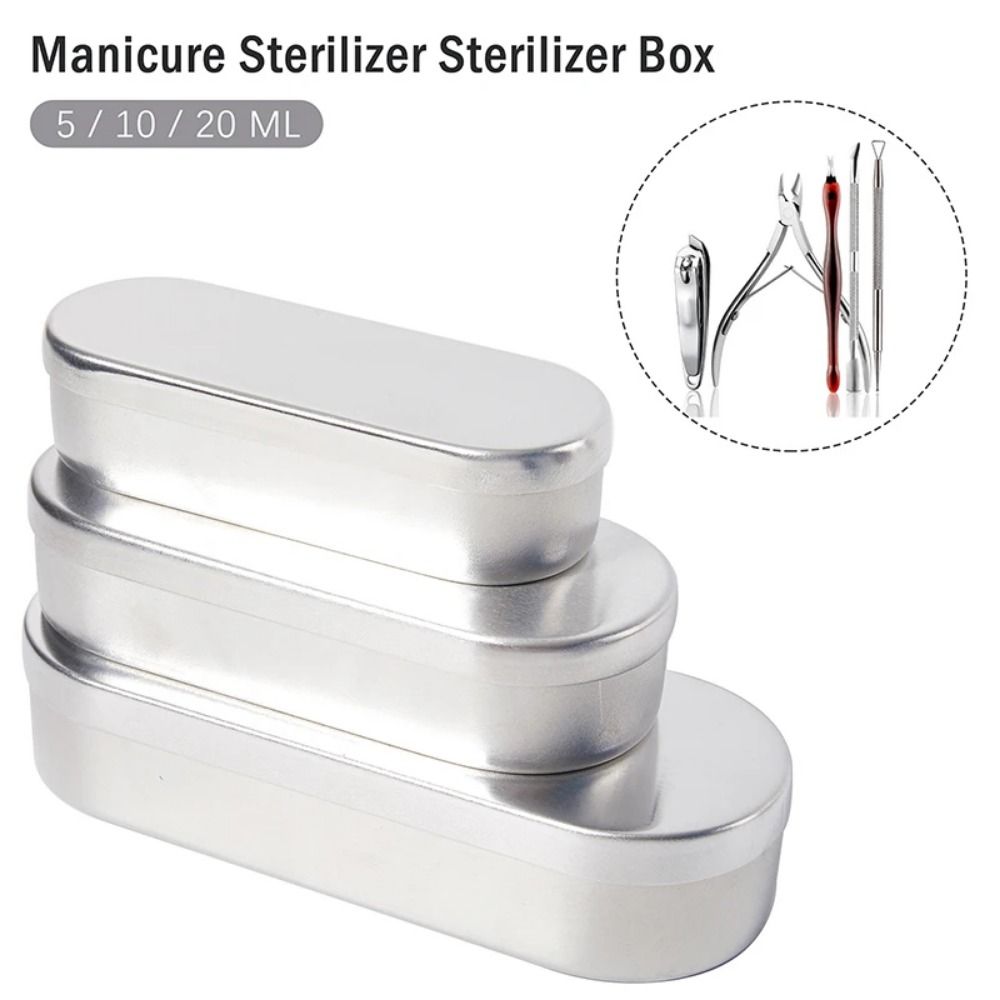 1Pcs Silver Resistant High Temperature Sterilization Box Dental Nail Tool 2ml/5ml/10ml/20ml Manicure Sterilizer with Lids Aluminum Alloy Tray Container