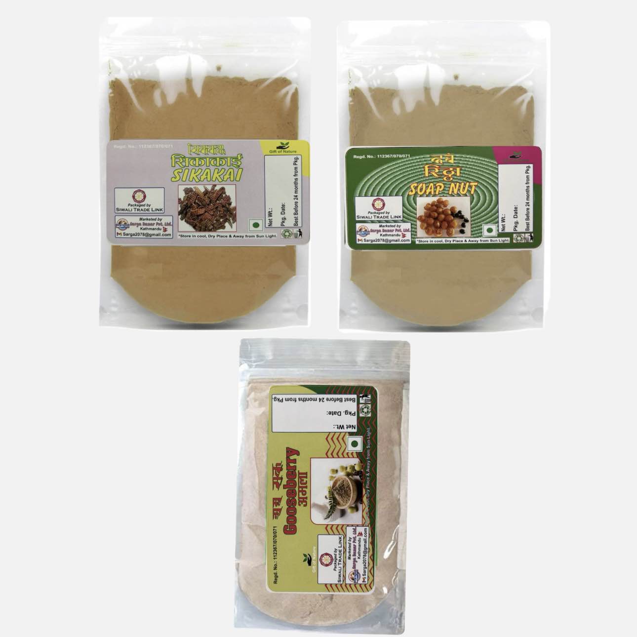 Hair Care Combo Pack of Amla powder 100g / Soapberry (Reetha) powder 100g / Shikakai 100g