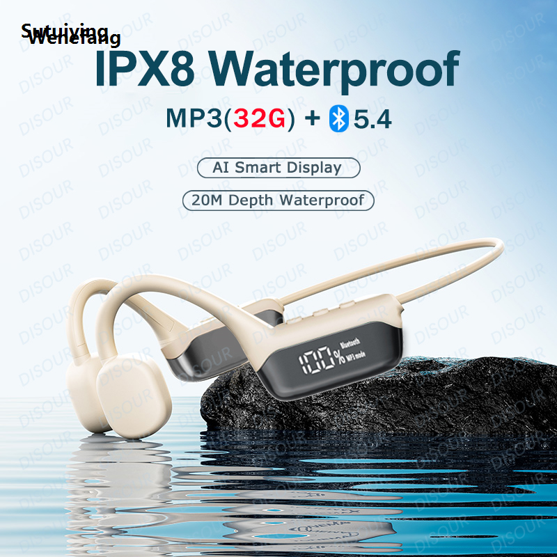Wenefang Sutuiying Swimming Earphone IPX8 Waterproof Bone Conduction Headphones MP3 Original Fashion Player Wireless Bluetooth 5.4 Headset LED Display With 32G RAM