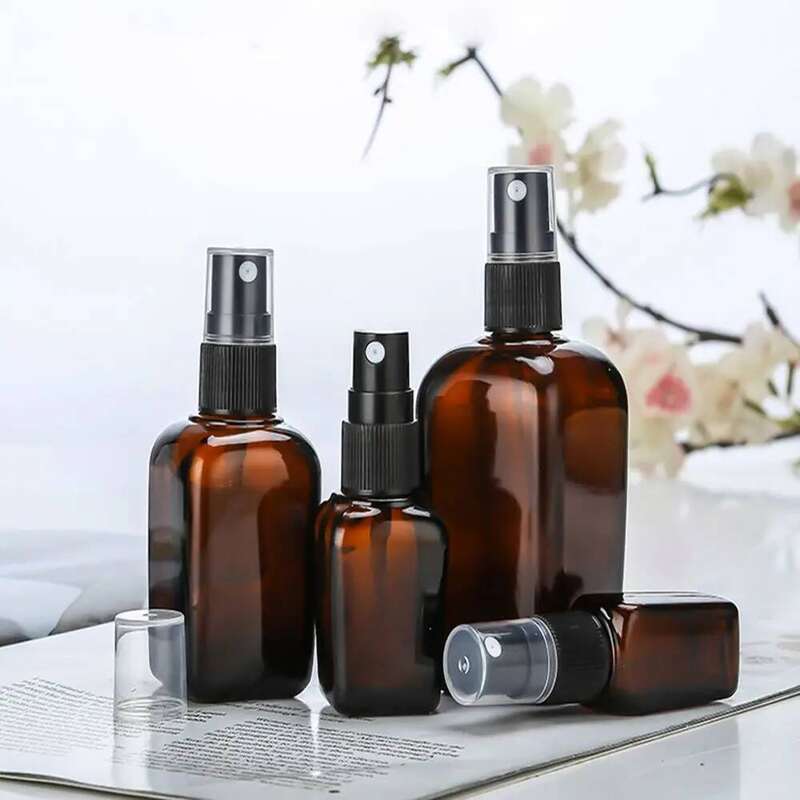 1PC 10ML-100ML Refillable Square Dark Brown Portable Glass Split Essential Oil Bottle Travel Spray Cap Container