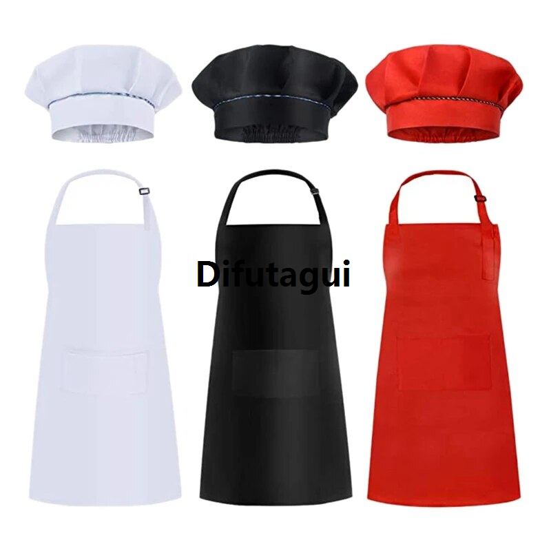 Difutagui New specials Kids Apron, Children's Chef Hat Apron Set, Adjustable Size, with 2 Pockets, Kitchen Cooking and Baking Clothing
