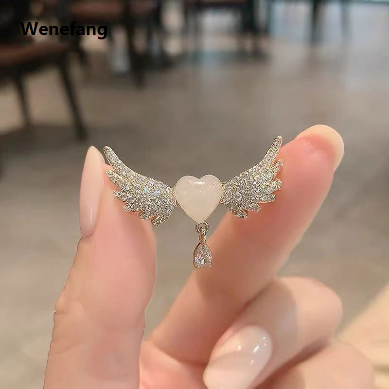 Wenefang RINHOO Flower Fairy Dancer Girl Crystal Brooches for Women Cute Pin High Quality Angel Wings Corsage Fashion Wedding Jewelry
