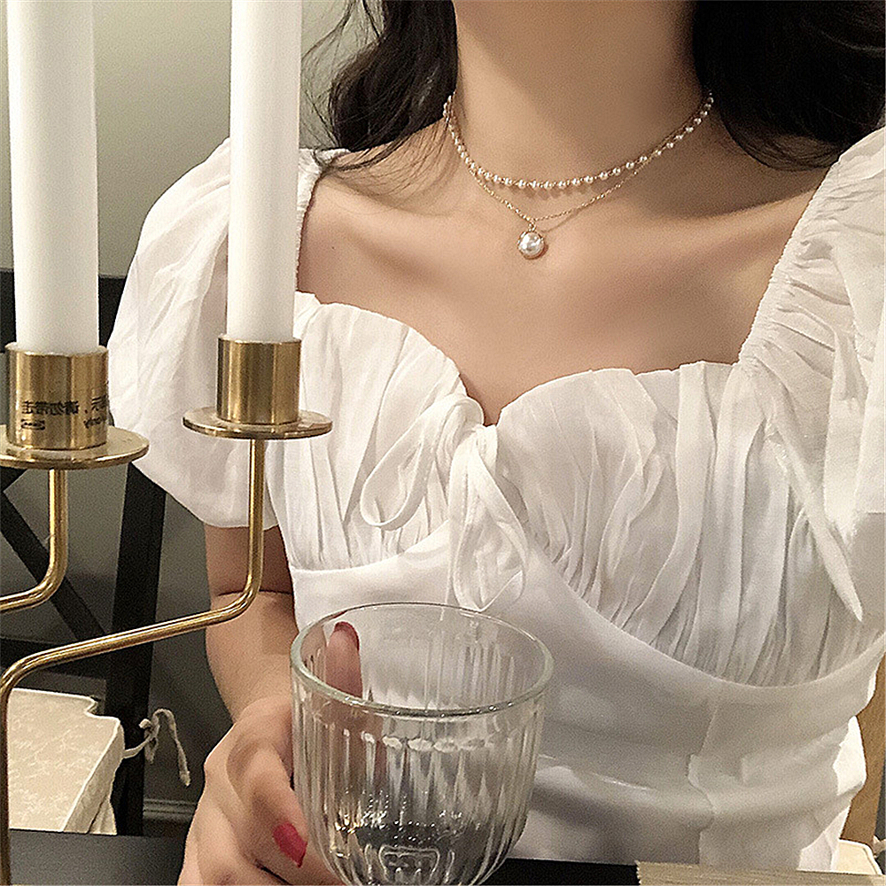 Summer New Retro Jewelry Double Layer Bracelet Necklace Pearl Choker