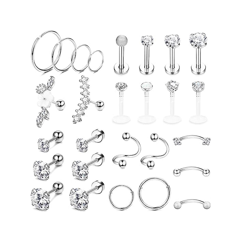 【Special offer】[Direct Supply] Pengjie Puncture Jewelry Fashion OL Stainless Steel Zircon Lip Stud Earrings Nose Stud