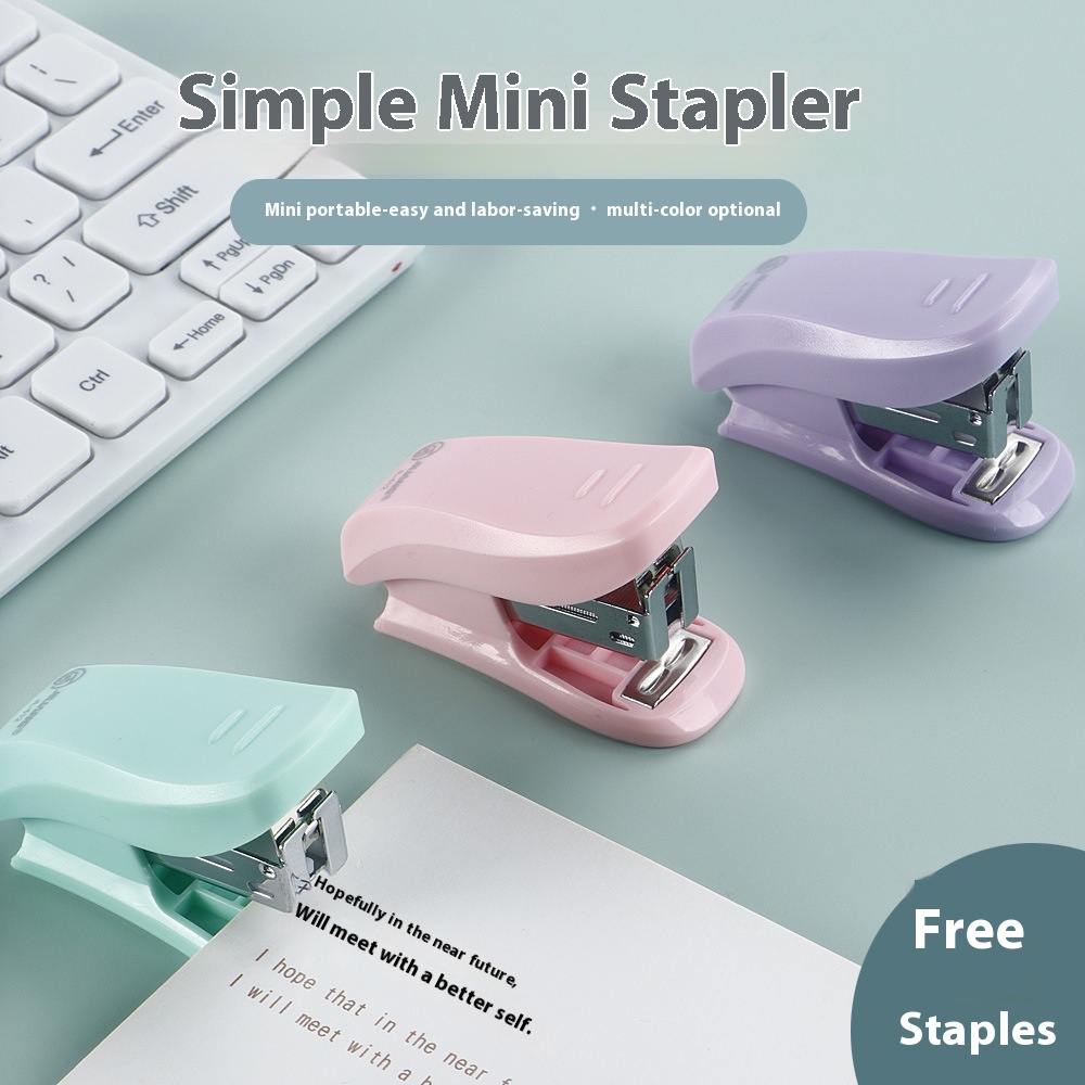 1 Pcs Colors Mini Stapler for Paper File Metal Stapler Set with 1 Box Staples Use 26/6 Staples Office Stationery School Supplies
