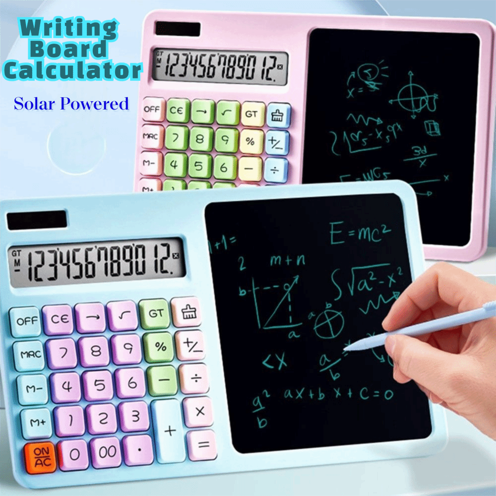 Energy Saving Large LCD Display Calculator with Writing Board Portable Erasable 12 Digit Solar Calculator with Stylus Large Button Handwriting Board Calculator Office