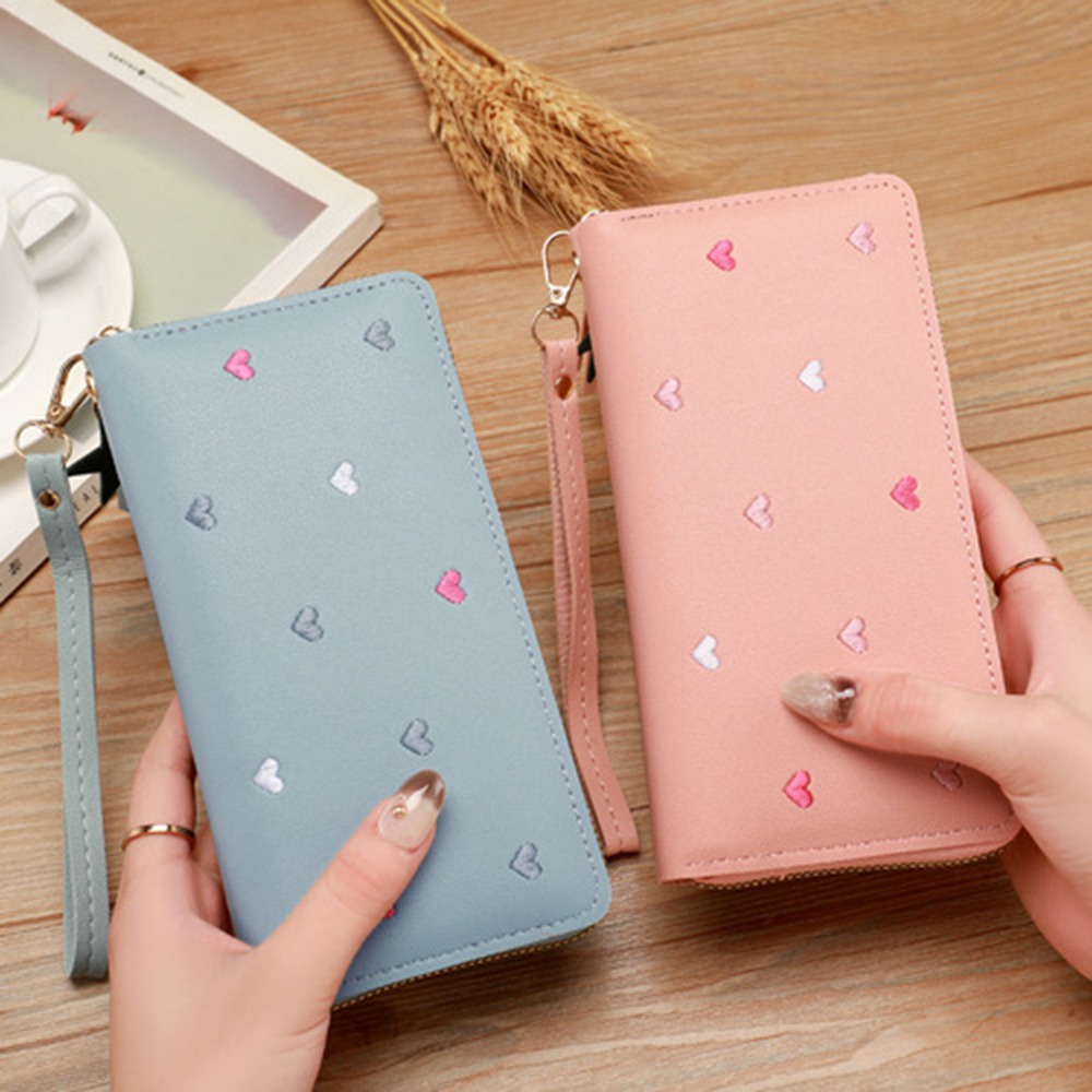 Women's Long Wallet Long Tassel Love Heart Large Capacity Wallet Fold PU Clutch Bag Outdor