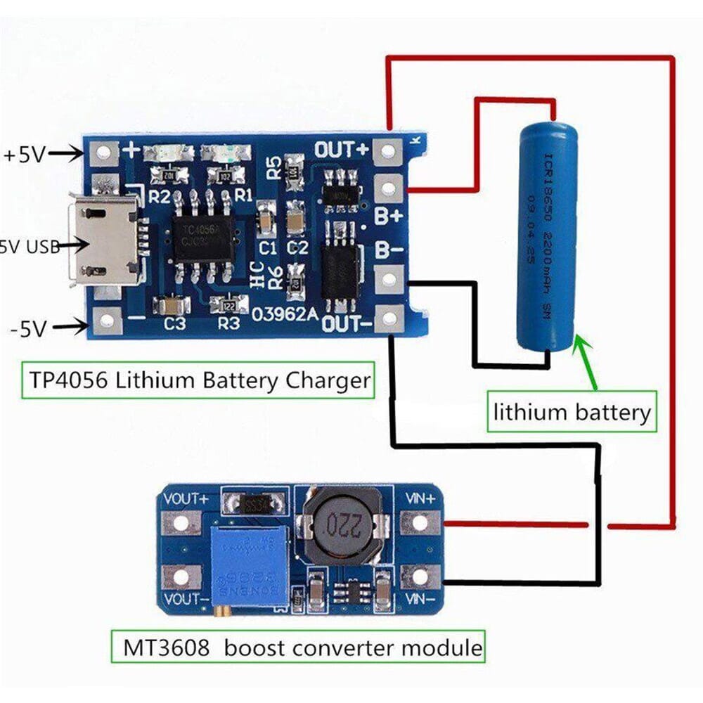 TP4056 Charger Module & MT3608 2A DC-DC Step Up Converter Booster Power Module for Arduino UNO MEGA