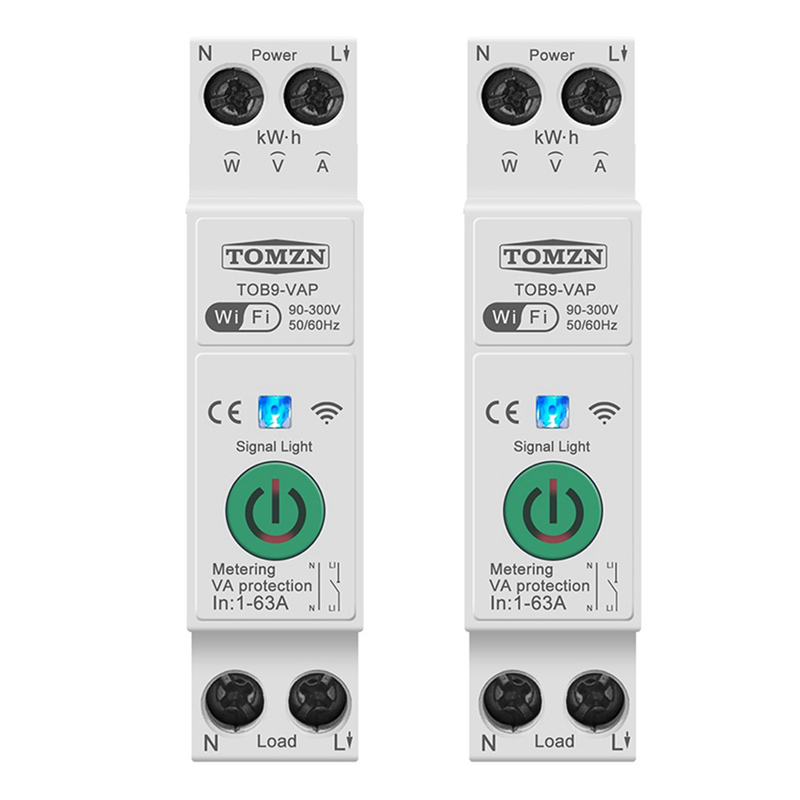2X 63A Tuya WiFi MCB Circuit Breaker Over Current Under Voltage Protection Power Metering Wireless Remote Control