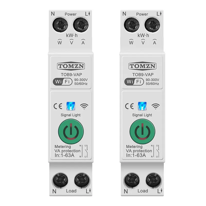 ARELENE 2X 63A Tuya WiFi MCB Circuit Breaker Over Current Under Voltage Protection Power Metering Wireless Remote Control