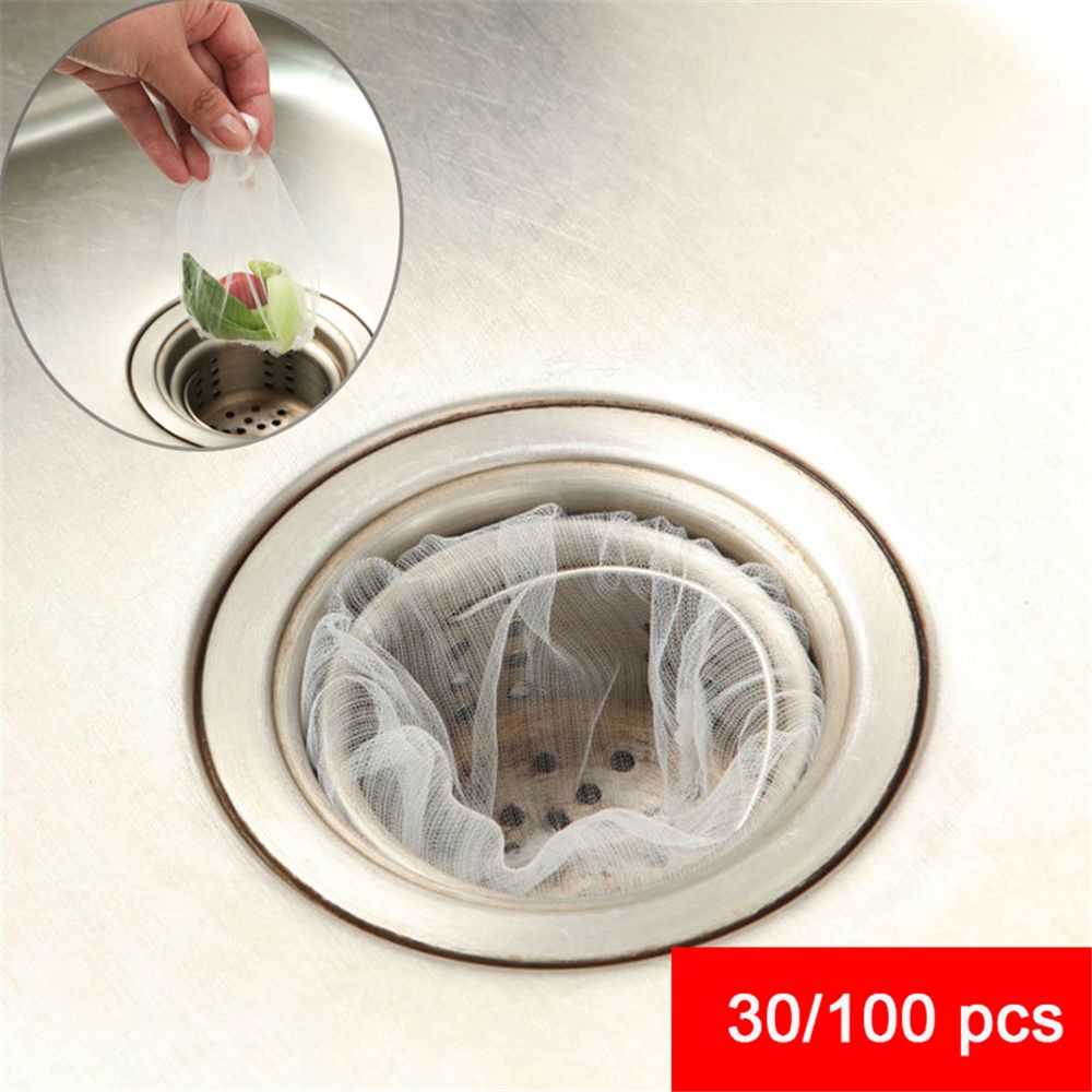 30/100 Pcs Nylon Disposable Garbage Bag Residue Collector Clogging Prevent Sink Strainer Filter Net Kitchen Drain