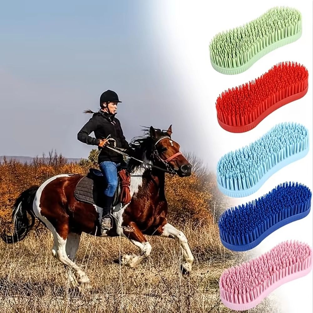 1Pcs New Colorful Horse Grooming Brush Hard Bristle Plastic Horse Accessories Silicone Equestrian Massage Tool for Effective Cleaning Care