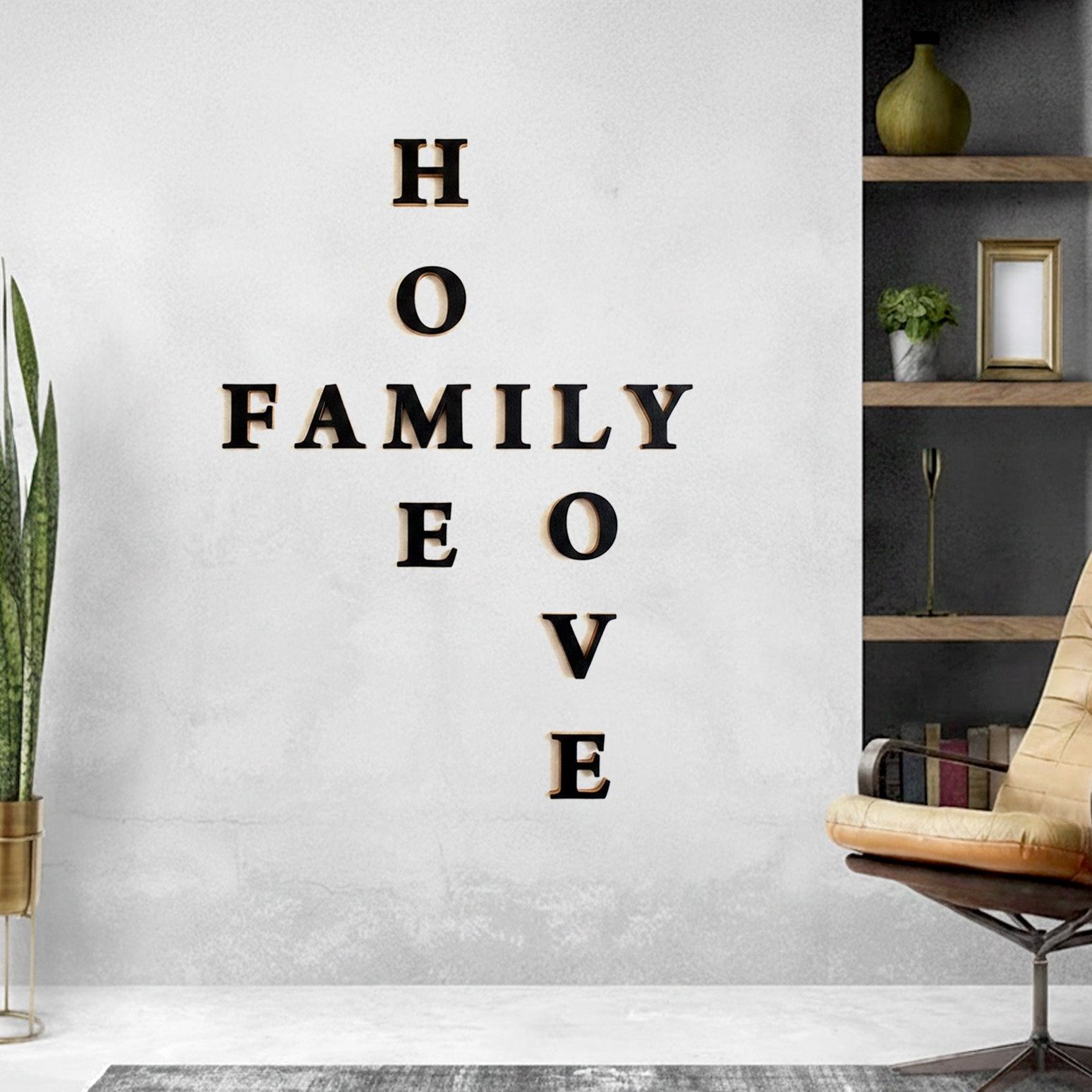 Premium 3D Wooden Wall Alphabet | Peel and Stick on wall - Home Family Love Crossword Decor / Cutout Letters for Home Decoration / Wall Art / Wall Decor for Living Room