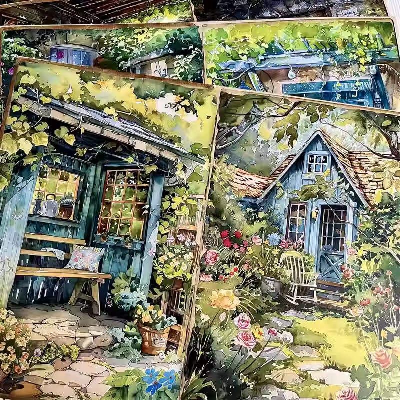 RHS Online 5PCS A5/A4 Size Watercolor Garden Series Specialty Paper Background Paper Material Paper DIY Junk Journal Journaling Crafts Scrapbooking