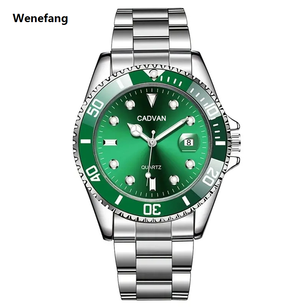 Wenefang 1pc Luxury Men Silver Stainless Steel Water Fashion Proof Automatic Luminous Bezel Mens Watches