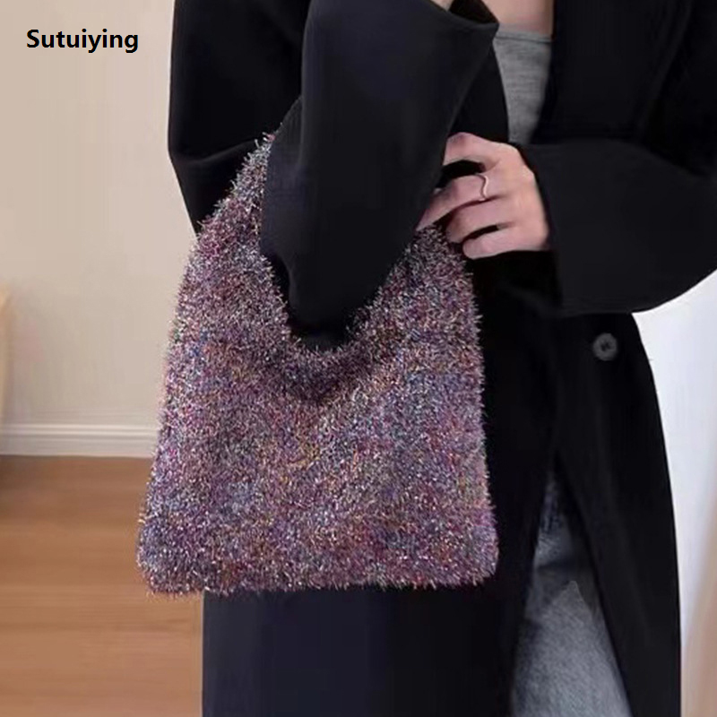 Sutuiying Simple Vintage Top-handle Bags Ladies Solid Color Casual Fold Over Bags Fifty percent discount Fashion Large Capacity Tote Bag Shiny Handbag Gifts Cherry Super Store
