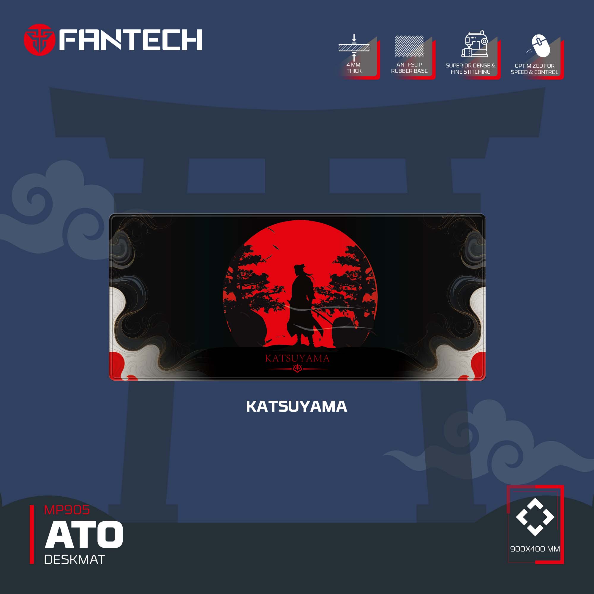 Fantech ATO MP905 KATSUYAMA New Red & Black Gaming Desk Mat with Anti-Slip Base and Spill Resistant Material