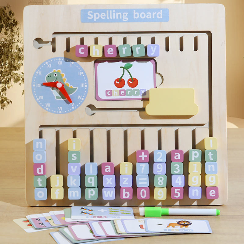 Montessori Spelling Board Multifunctional Letter Paired Clock Cognitive Drawing Board Educational Toys for Kids Boys Girls MSGMT57