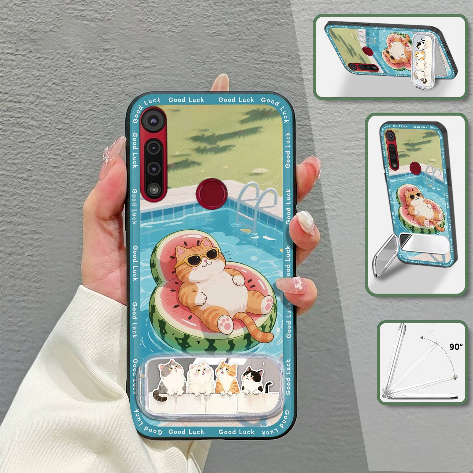 TPU Protective Phone Case For MOTO G8 Play/One Macro Embroidery Mirror Durable Fashion Design Makeup Mirror Cute Cartoon