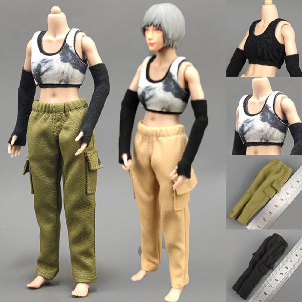 New 6 Styles Pocket Pants Cotton Tank Tops Sleeves Trendy Clothing Tops 1/12 Miniature Soldier