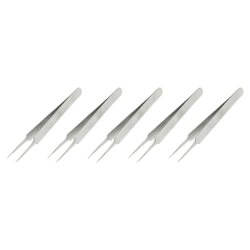 (GGBR) 5X Mini Pointy Tip Polished Stainless Steel Straight Tweezers 11cm