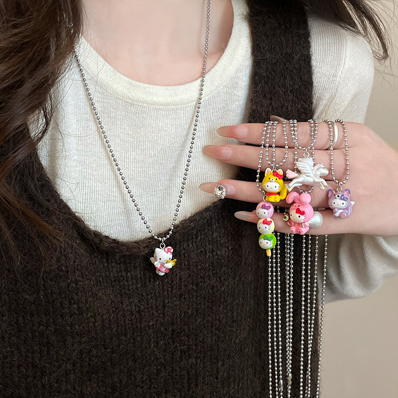 【Innovative designs】Cute Cartoon Kt Cat Pendant 2024 Sweet Collarbone Chain Sweet Cool Spice Girl Style Long Sweater Chain