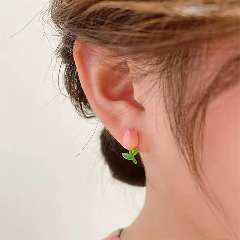 【Hottest Trends】2022 Spring and Summer New Entry Light Luxury Pink Flower Tulip Earrings Simple Sweet Fresh Earrings Earrings for Women