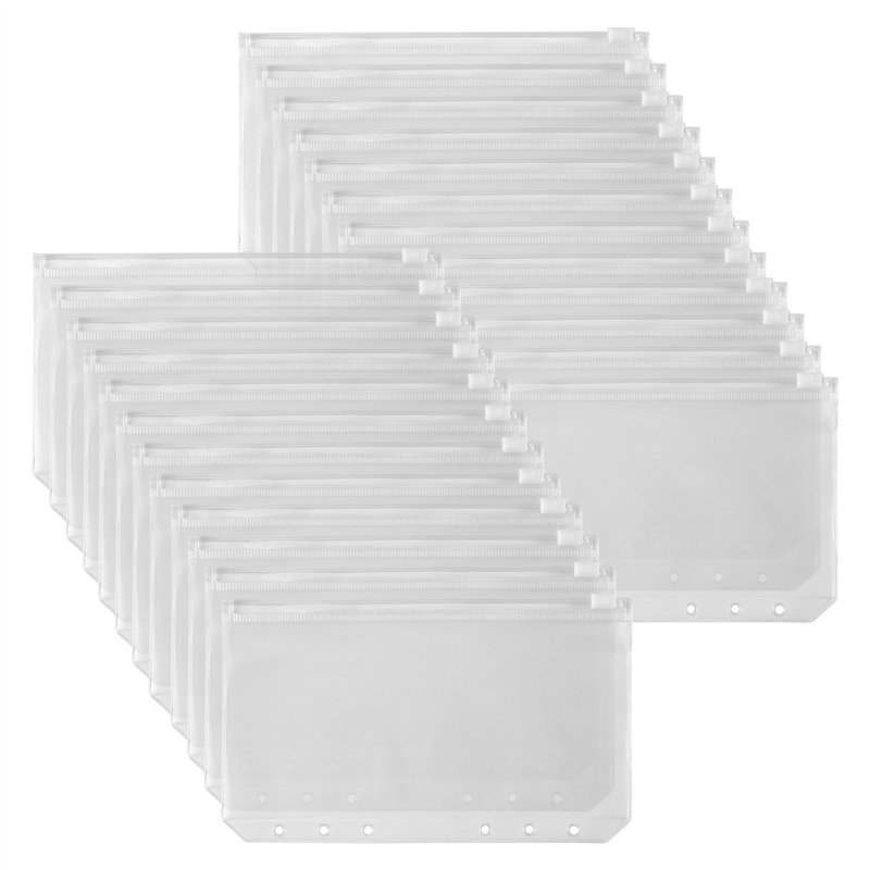 FORIDE 24 Pcs Binder Pockets A6 Size 6 Holes Binder Zipper Folders for 6-Ring Notebook Binder Loose Leaf Bags