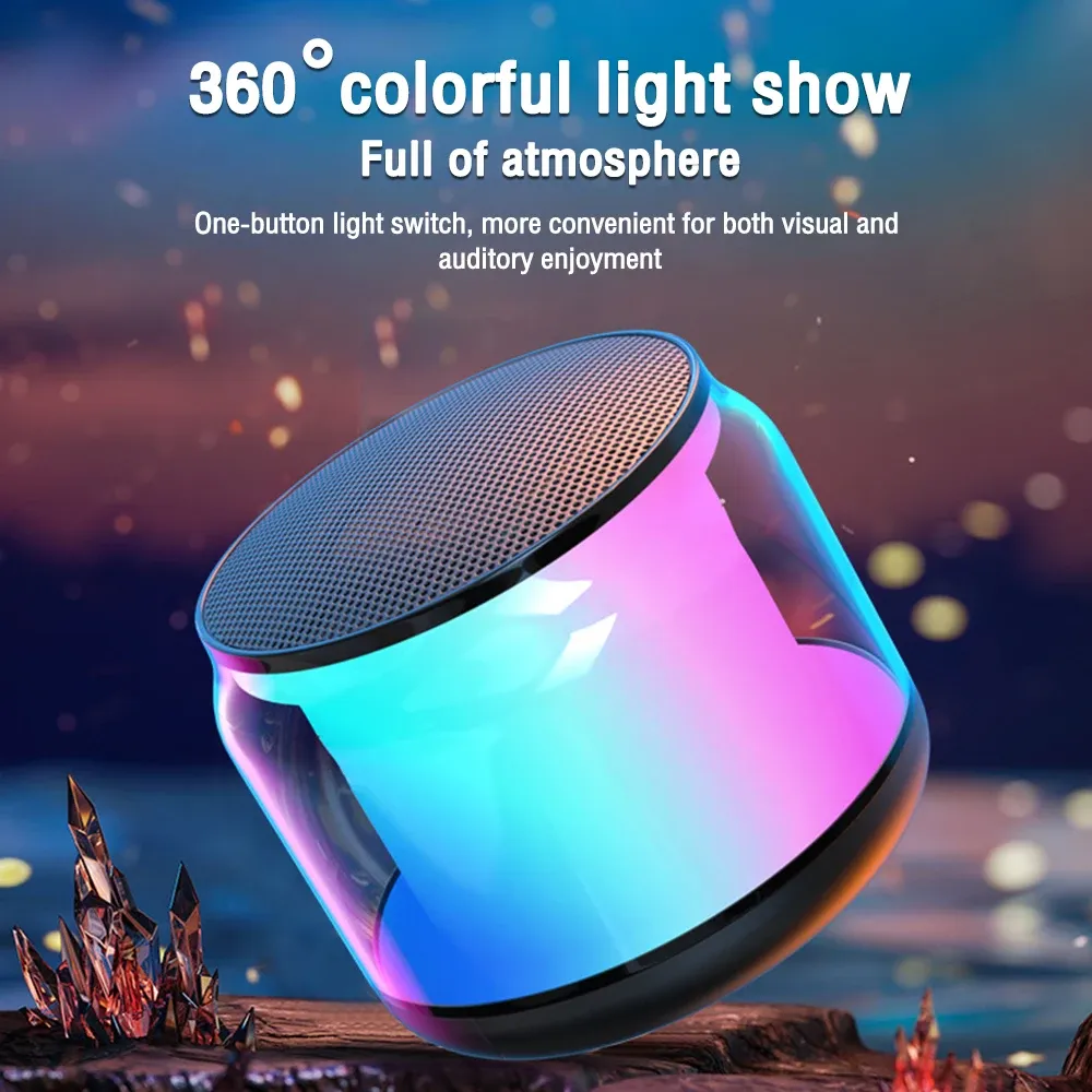 Colorful RGB Light Wireless Speaker Mini Portable Stereo Sound Long Playtime Small Steel BT 5.0 Speaker for Phones Laptops