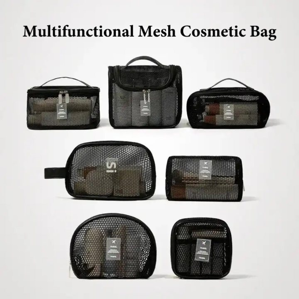 Simple Portable 7 Styles Cosmetic Container Lightweight Handle Mesh Travel Toiletry Bag Sanitary Napkin Bag Large Capacity Lipstick Makeup Organizer Travel