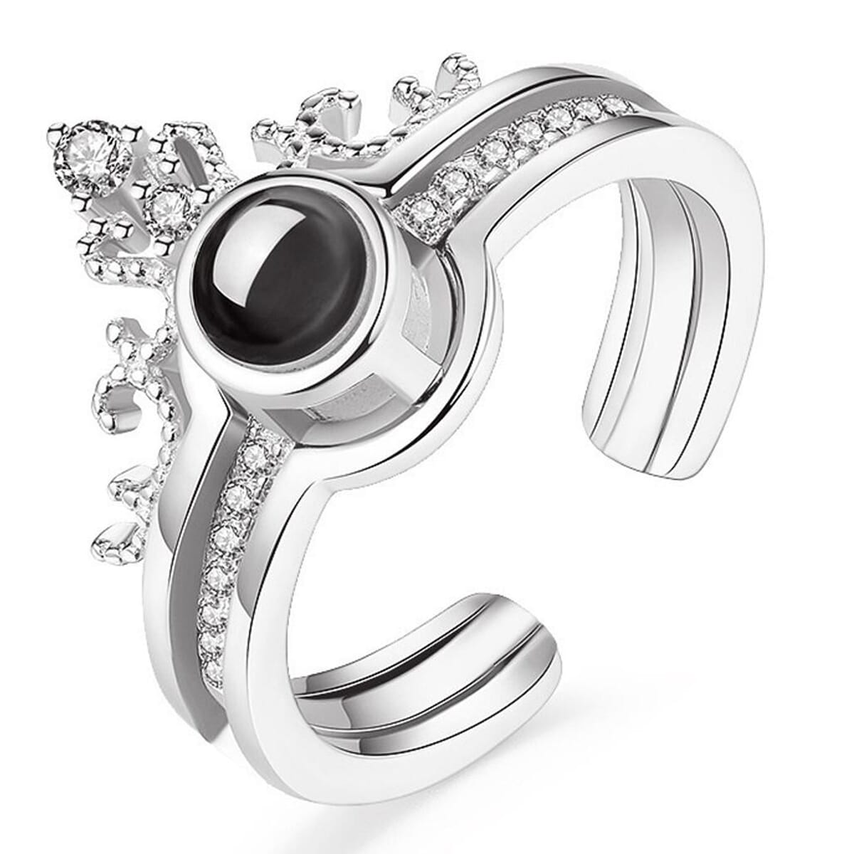 Enacolor Elegant Female Crown 100 Languages I Love You Projection Ring Crystal Gilr New Gifts Adjust