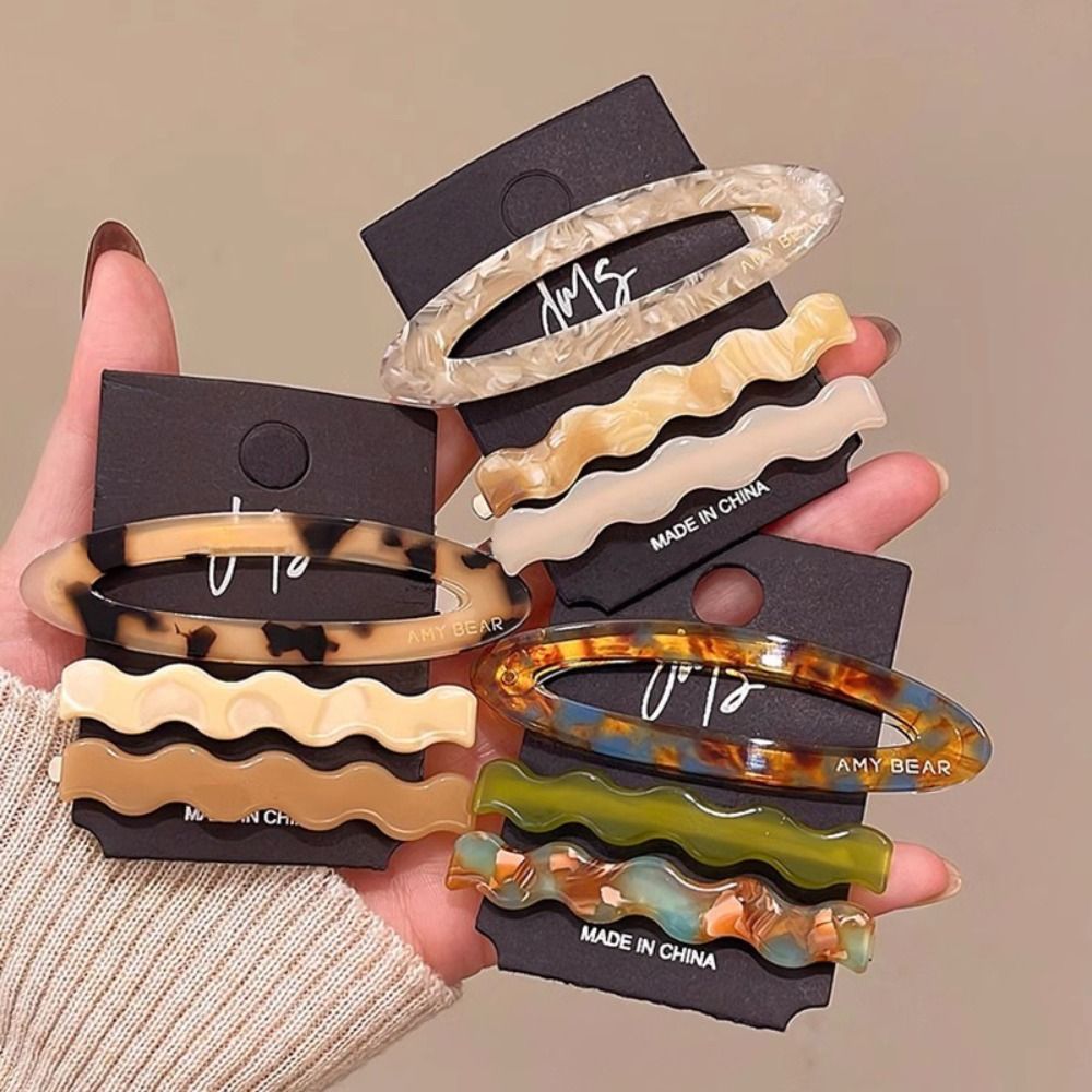 Sweet Alloy Acetate Hairpin Set Geometry Barrettes Cute Hair Clip Duckbill Clip Bangs Clip Girls