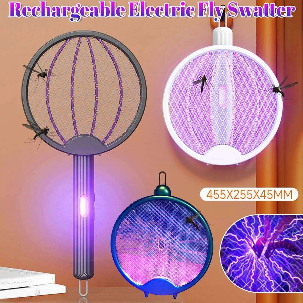 Foldable Killer Electric Racket Rechargeable Fly Zapper Mosquito Lamp Swatter For Indoor Outdoo