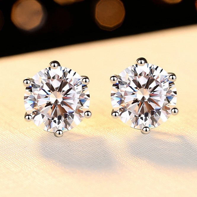 【New Arrivals】Moissanite classic 1 karat six-claw earrings female temperament earrings simulation diamond earrings direct sales