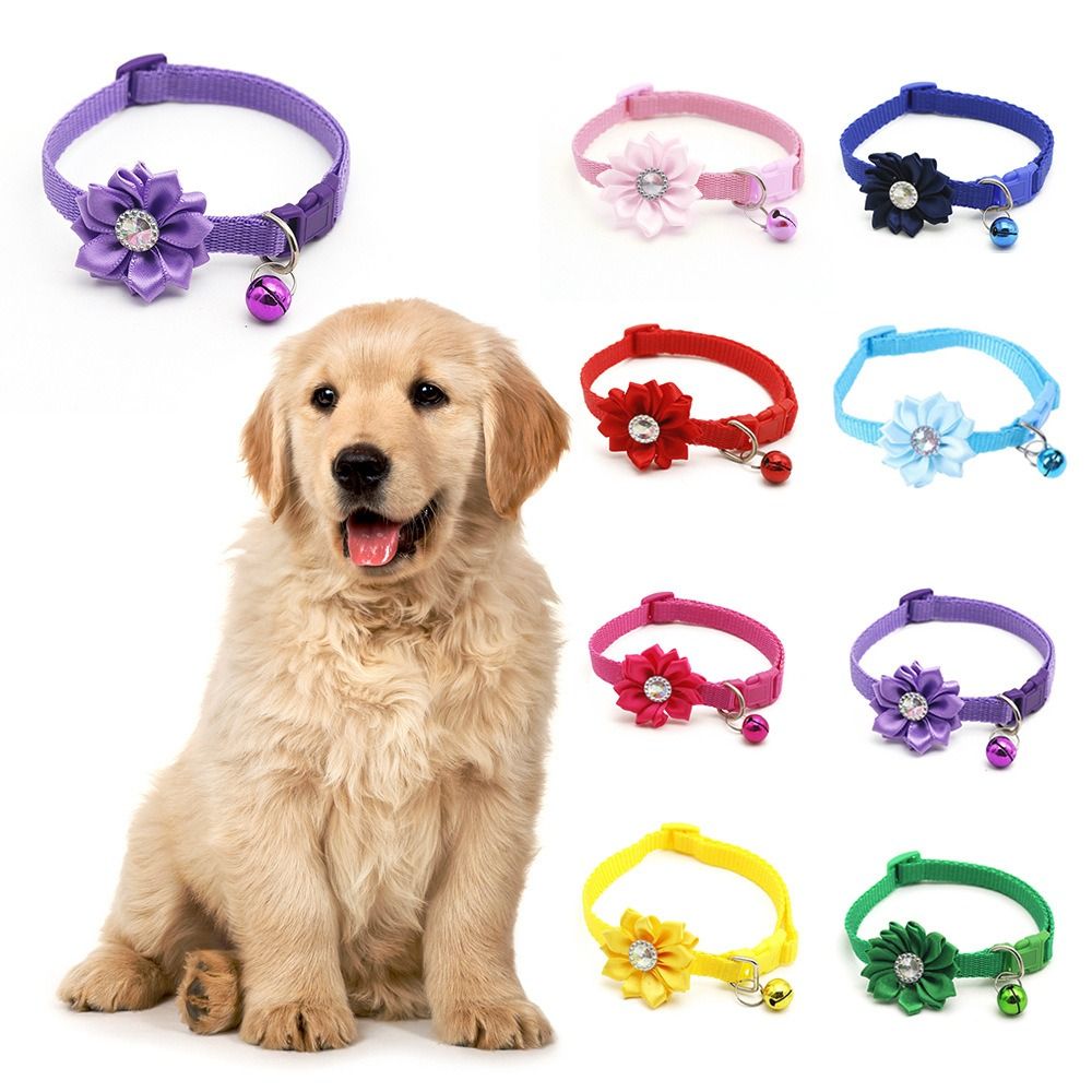 Fashion Adjustable Pet Bell Flower Collar Cute With Flower Bells Cat Flower Necklace Small Dog Neck Ring Pet Party